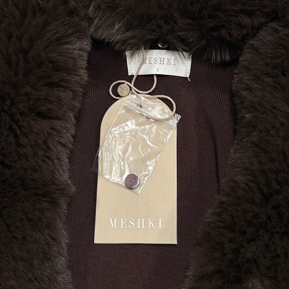 MESHKI Maeve Faux Fur Trim Women's Dark Brown Long Sleeve Size S New with Tags - Picture 11 of 13